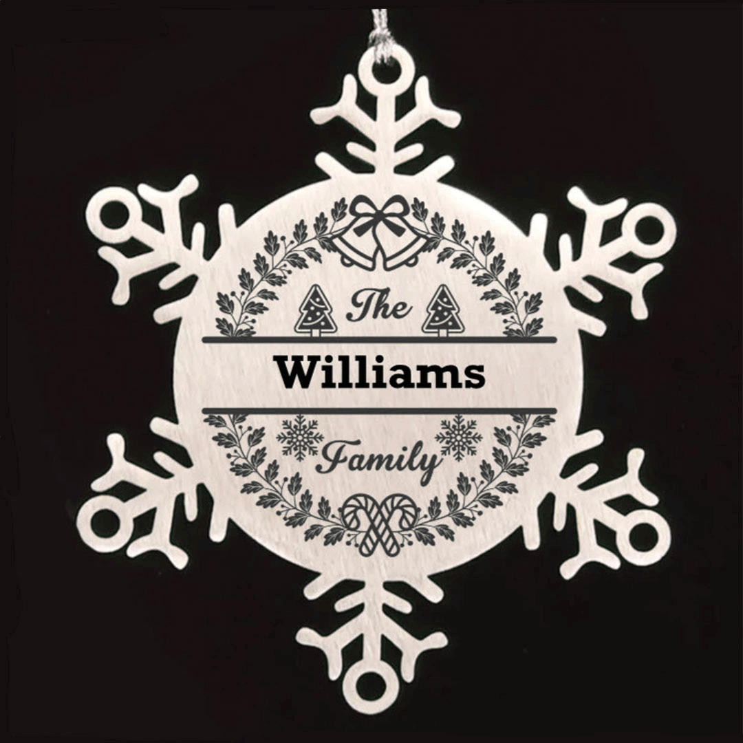 Personalized Snowflake Tree Ornament Family Name Laser Engraved Stainless Steel - Mallard Moon