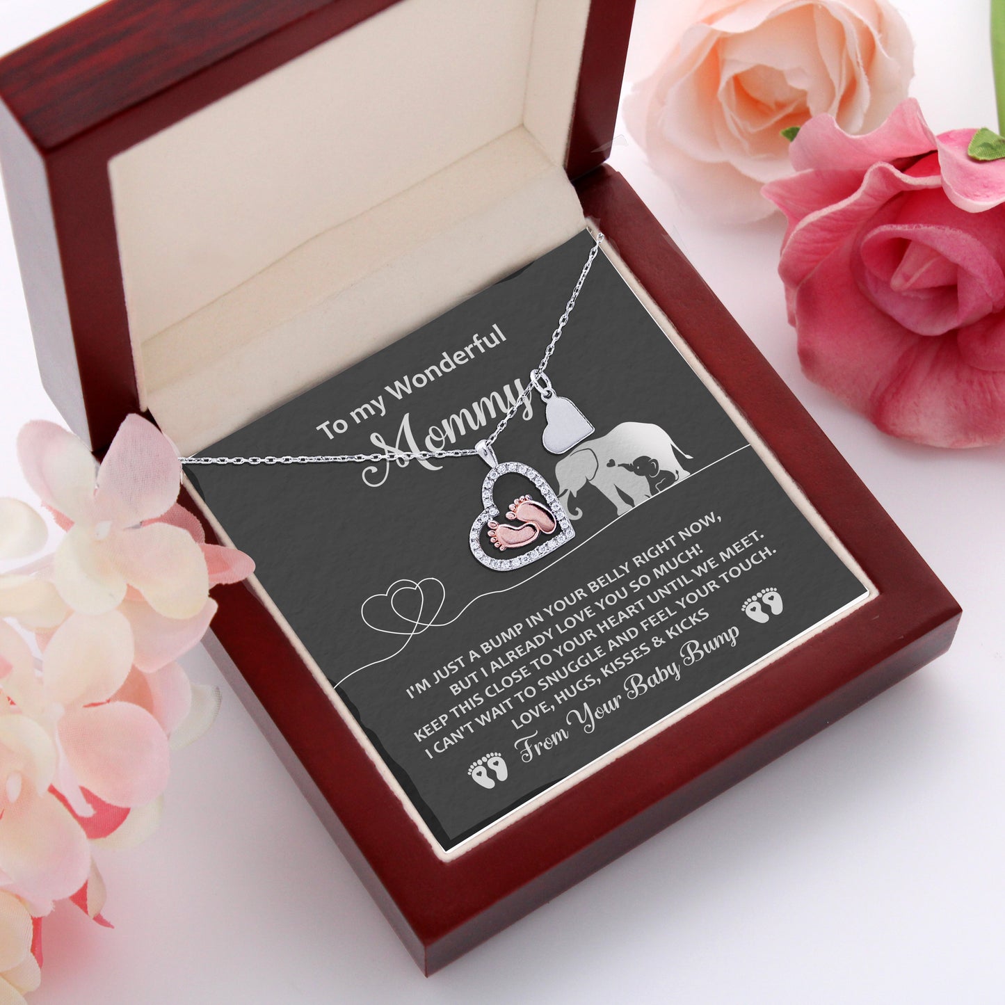 To My Wonderful Mommy I May be Just a Bump But I Love You So Much Baby Feet Necklace - Mallard Moon Gift Shop