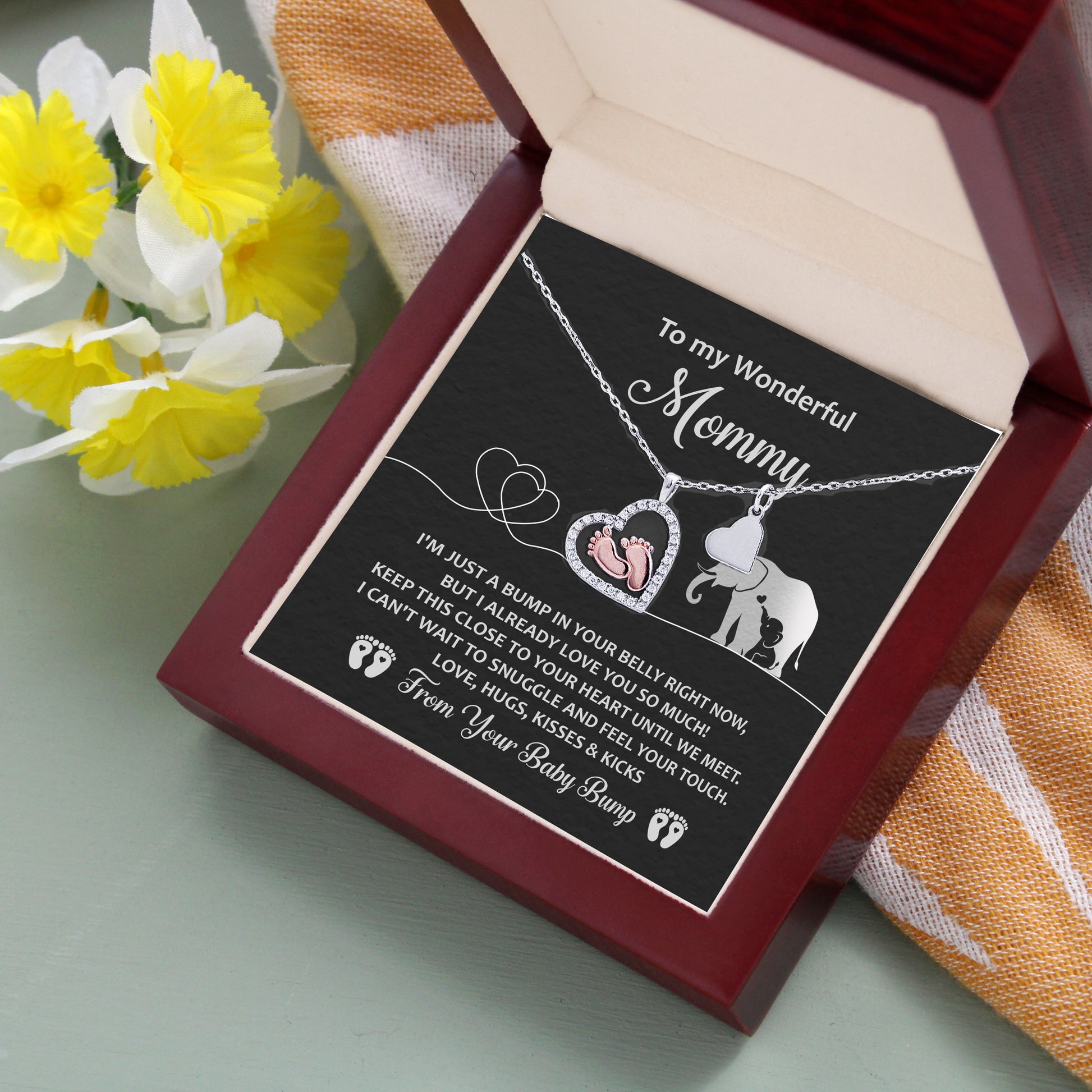 To My Wonderful Mommy I May be Just a Bump But I Love You So Much Baby Feet Necklace - Mallard Moon Gift Shop