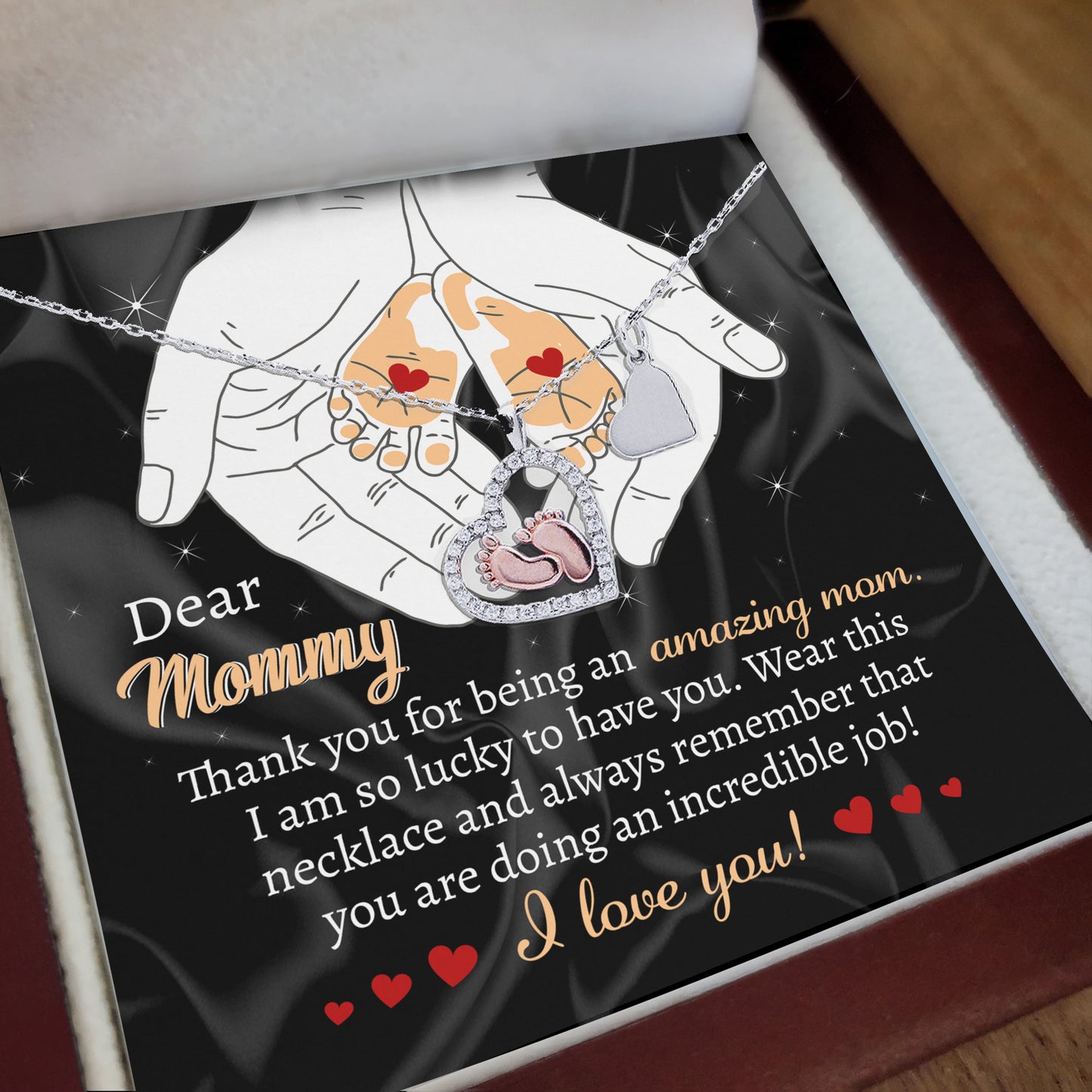 Dear Mommy Wear this Necklace You are Doing an Incredible Job Baby Feet Pendant Necklace - Mallard Moon Gift Shop