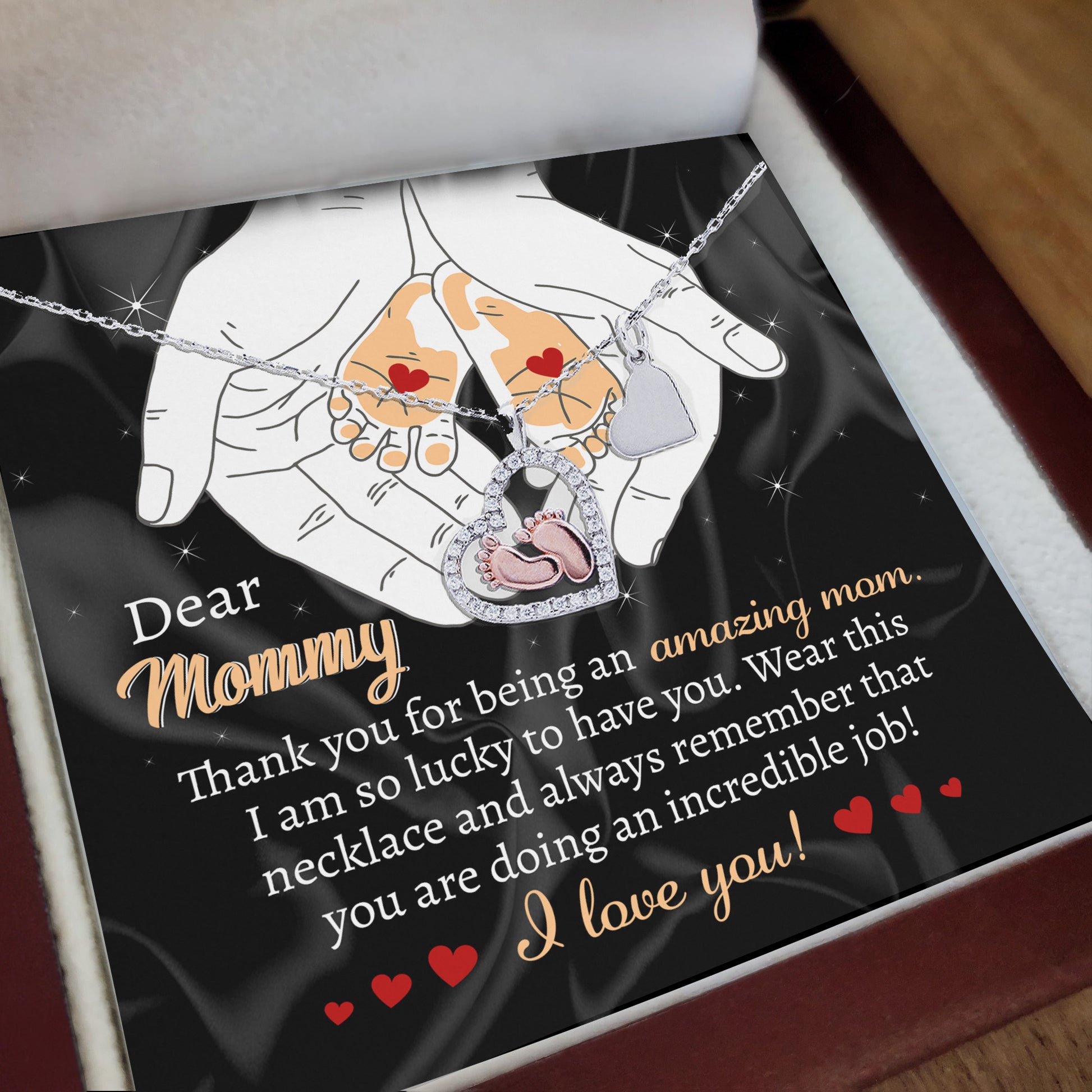 Dear Mommy Wear this Necklace You are Doing an Incredible Job Baby Feet Pendant Necklace - Mallard Moon Gift Shop