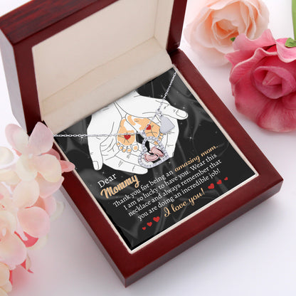 Dear Mommy Wear this Necklace You are Doing an Incredible Job Baby Feet Pendant Necklace - Mallard Moon Gift Shop