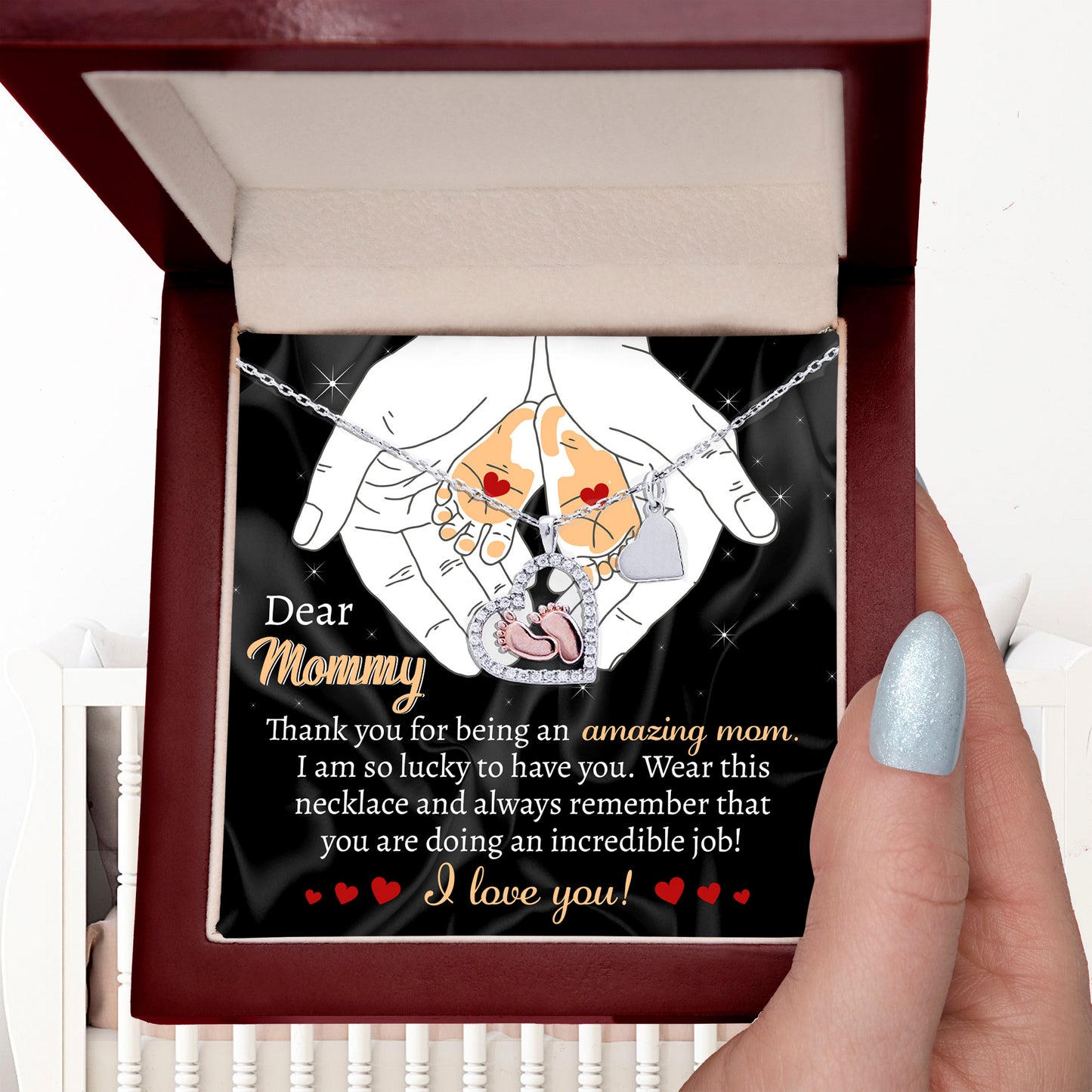 Dear Mommy Wear this Necklace You are Doing an Incredible Job Baby Feet Pendant Necklace - Mallard Moon Gift Shop