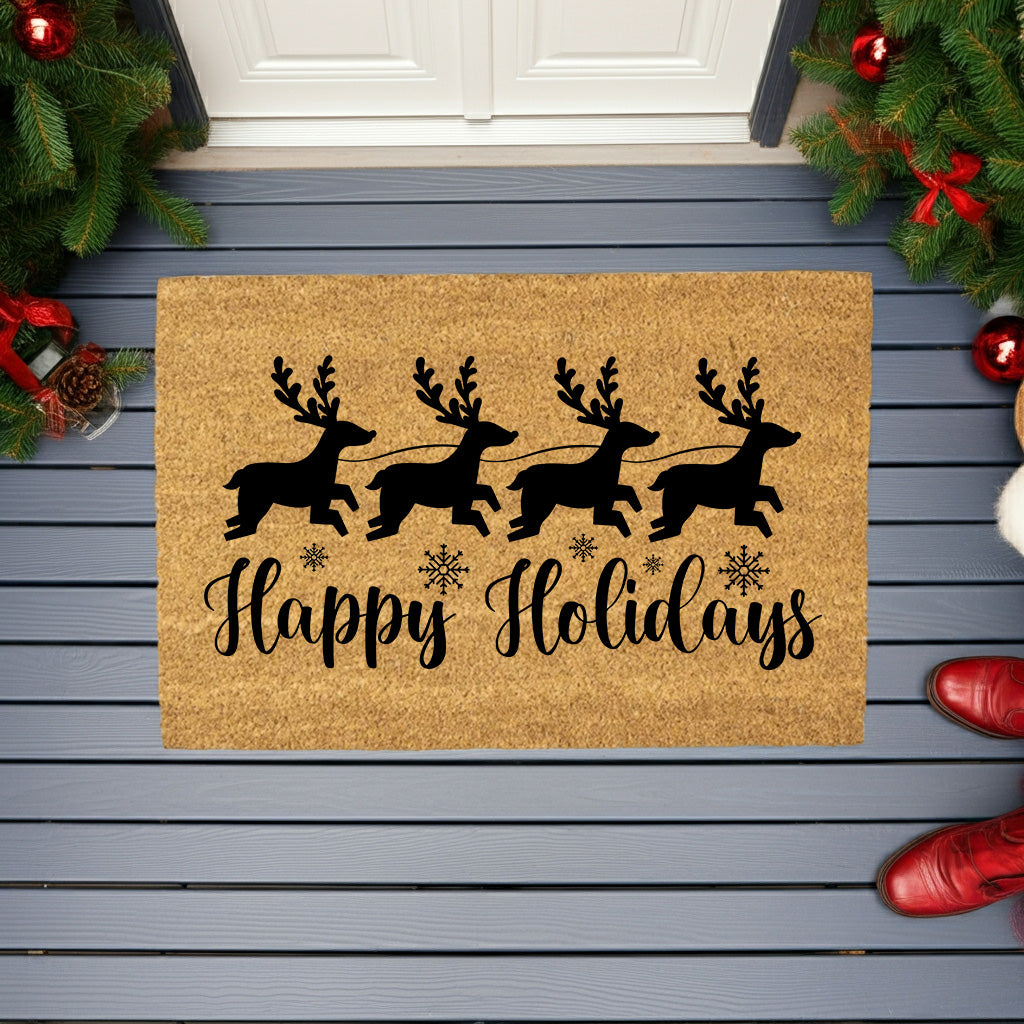 Happy Holidays Reindeer Doormat – Christmas Outdoor Coir Mat Décor - Mallard Moon