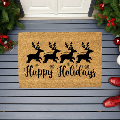 Happy Holidays Reindeer Doormat – Christmas Outdoor Coir Mat Décor - Mallard Moon
