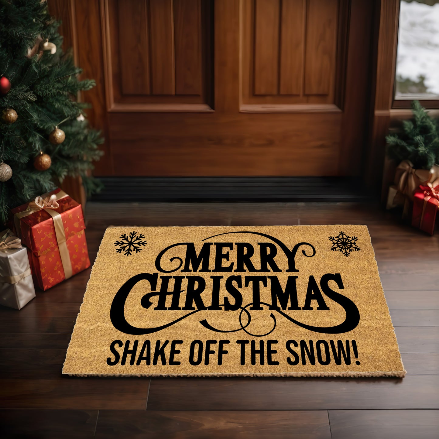 Merry Christmas – Shake Off the Snow! Holiday Doormat | Funny Christmas Coir Welcome Mat | Rustic Farmhouse Porch Décor - Mallard Moon