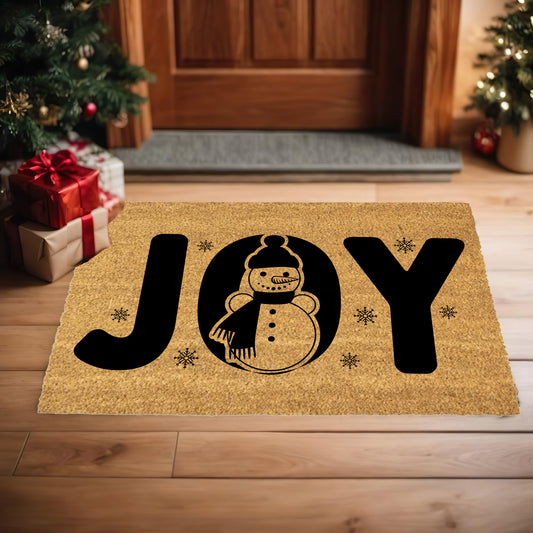JOY Snowman Doormat – Christmas Outdoor Coir Mat Holiday Décor - Mallard Moon