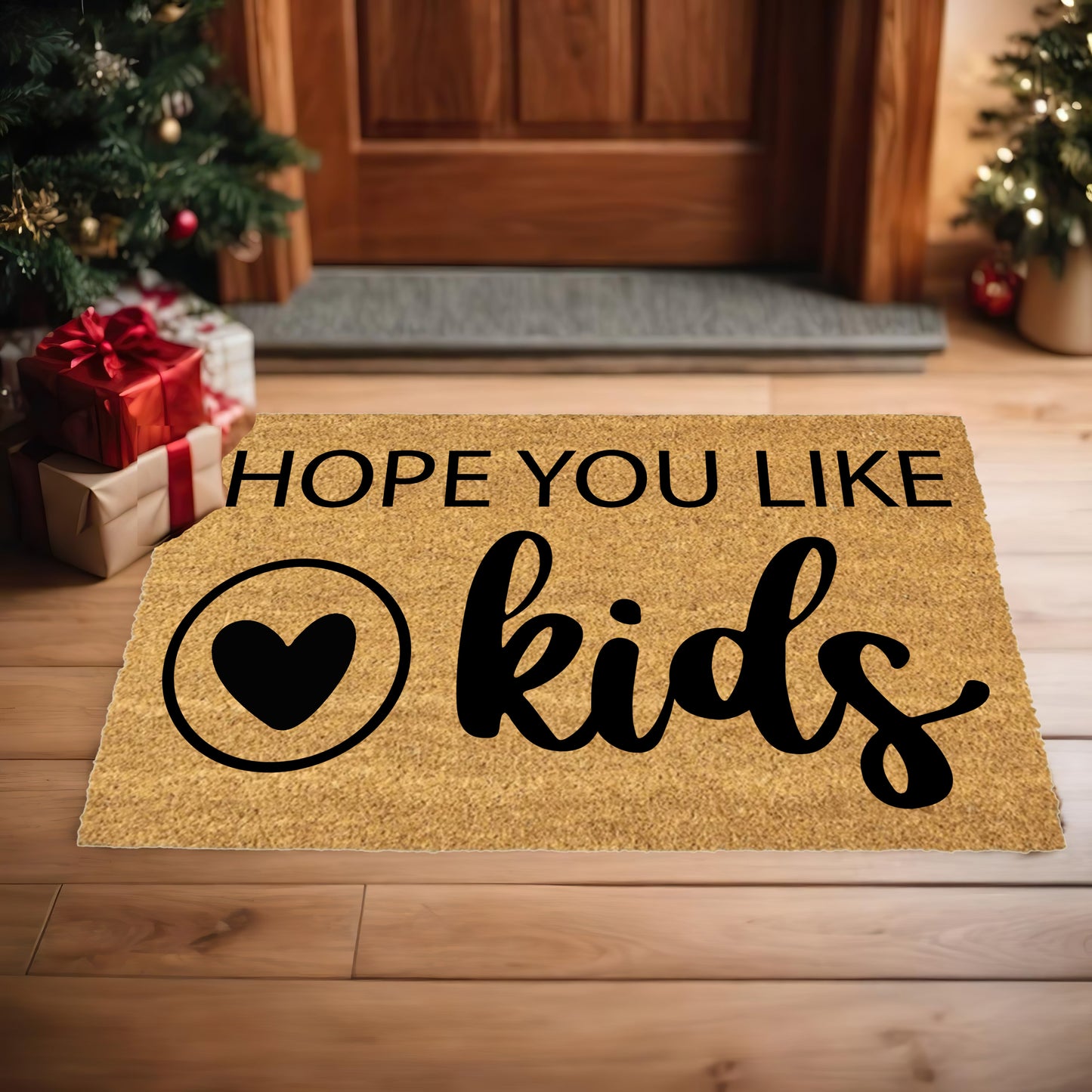 Funny Family Doormat – “Hope You Like Kids” | Coir Welcome Mat with Heart Design | Family Home Entryway Décor | Perfect Gift for Parents - Mallard Moon