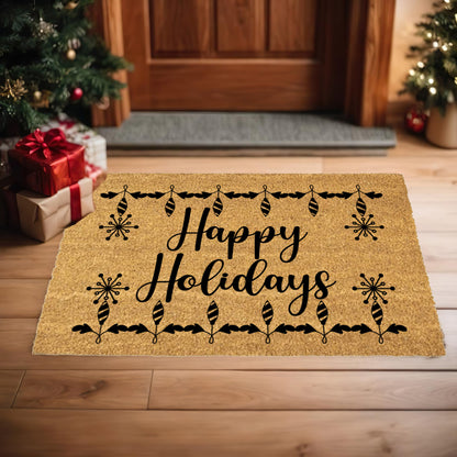 Happy Holidays Christmas Doormat | Festive Coir Welcome Mat with Ornaments & Snowflakes | Holiday Front Porch Décor Gift - Mallard Moon