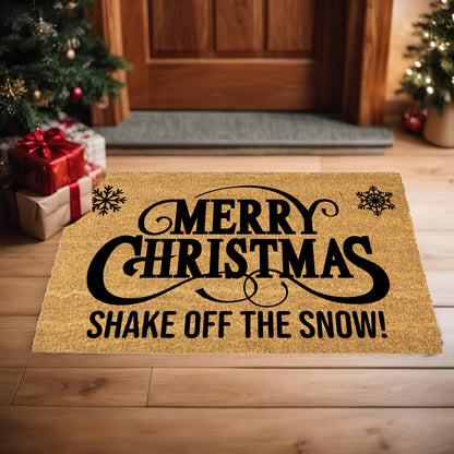 Merry Christmas – Shake Off the Snow! Holiday Doormat | Funny Christmas Coir Welcome Mat | Rustic Farmhouse Porch Décor - Mallard Moon