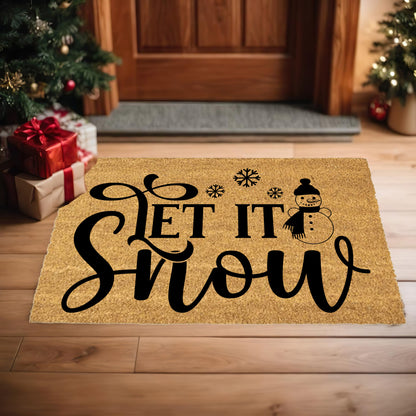 Let It Snow Doormat – Snowman Christmas Outdoor Coir Mat Décor - Mallard Moon