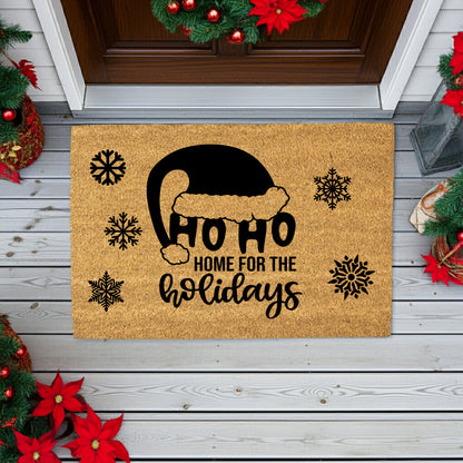 Ho Ho Home for the Holidays Christmas Doormat | Festive Santa Hat Coir Welcome Mat | Cozy Farmhouse Front Porch Décor - Mallard Moon