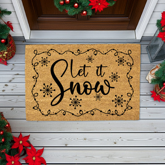Let It Snow Christmas Doormat | Rustic Winter Coir Welcome Mat | Farmhouse Holiday Front Porch Décor - Mallard Moon