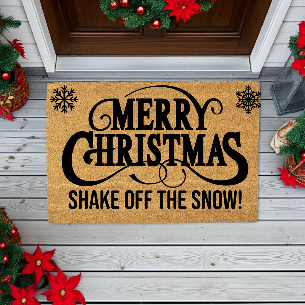 Merry Christmas – Shake Off the Snow! Holiday Doormat | Funny Christmas Coir Welcome Mat | Rustic Farmhouse Porch Décor - Mallard Moon