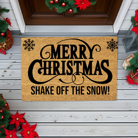 Merry Christmas – Shake Off the Snow! Holiday Doormat | Funny Christmas Coir Welcome Mat | Rustic Farmhouse Porch Décor - Mallard Moon