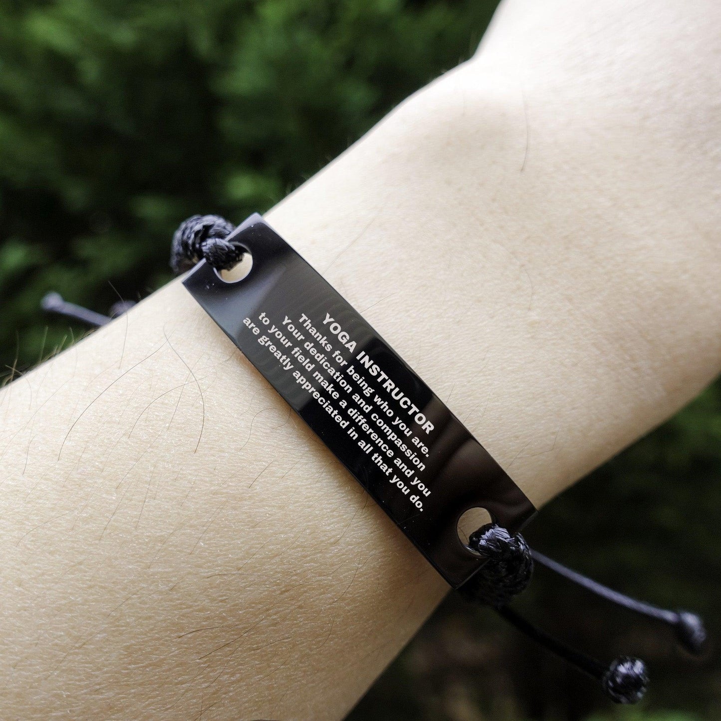 Yoga Instructor Black Braided Leather Rope Engraved Bracelet - Thanks for being who you are - Birthday Christmas Jewelry Gifts Coworkers Colleague Boss - Mallard Moon Gift Shop