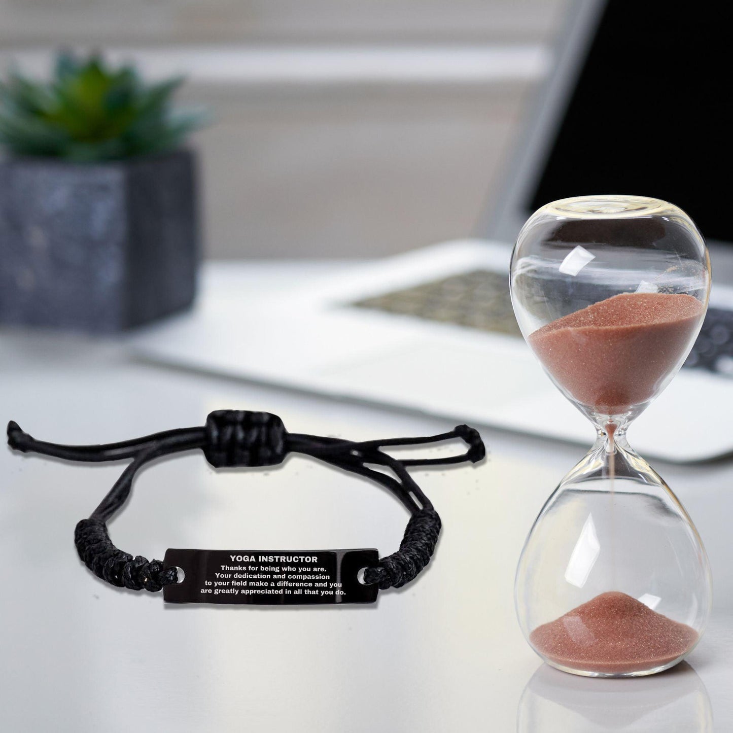 Yoga Instructor Black Braided Leather Rope Engraved Bracelet - Thanks for being who you are - Birthday Christmas Jewelry Gifts Coworkers Colleague Boss - Mallard Moon Gift Shop