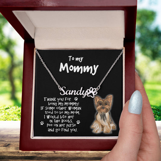 Yorkshire Terrier Dog Mom Paw Print Name Necklace - Mallard Moon Gift Shop