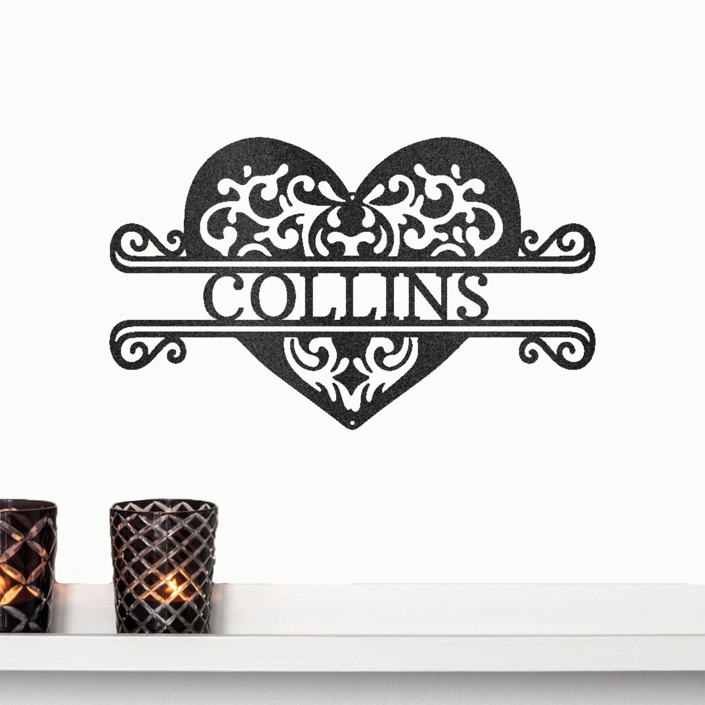 Fancy Heart Custom Name Steel Wall Sign - Mallard Moon Gift Shop