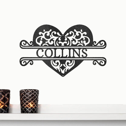 Fancy Heart Custom Name Steel Wall Sign - Mallard Moon Gift Shop