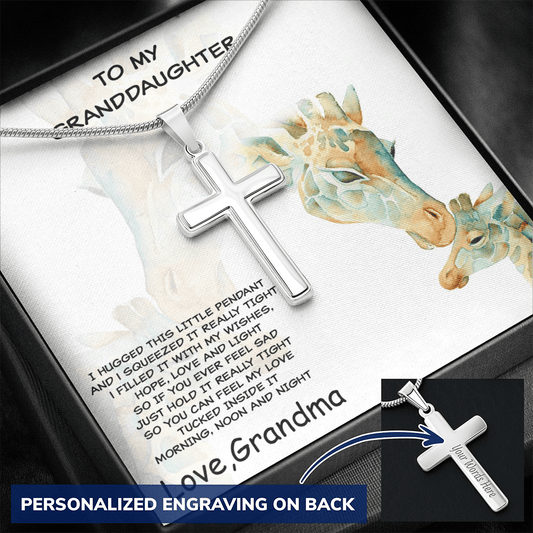 Granddaughter Custom Engraved Cross Pendant Necklace - Mallard Moon Gift Shop