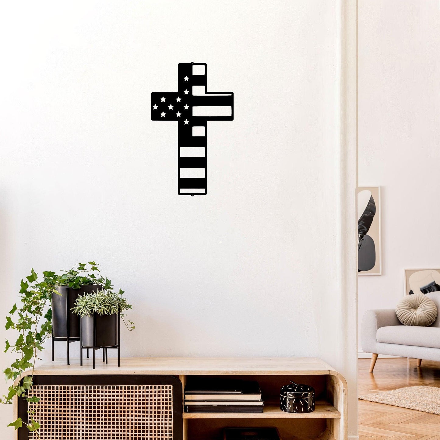 American Flag Cross Metal Art Wall Sign - Mallard Moon Gift Shop