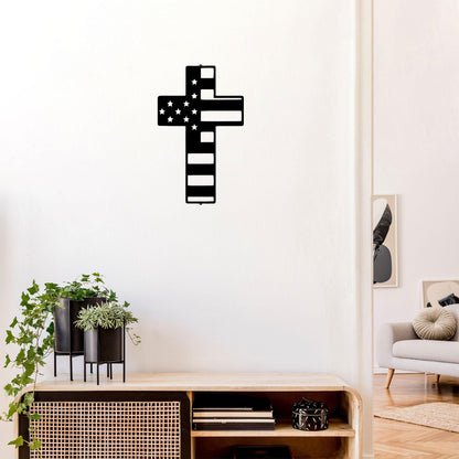 American Flag Cross Metal Art Wall Sign - Mallard Moon Gift Shop