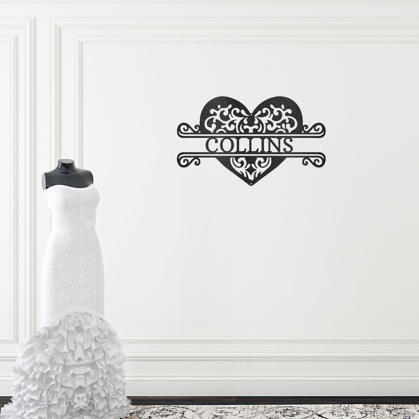 Fancy Heart Custom Name Steel Wall Sign - Mallard Moon Gift Shop