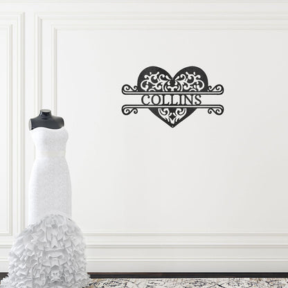 Fancy Heart Custom Name Steel Wall Sign - Mallard Moon Gift Shop