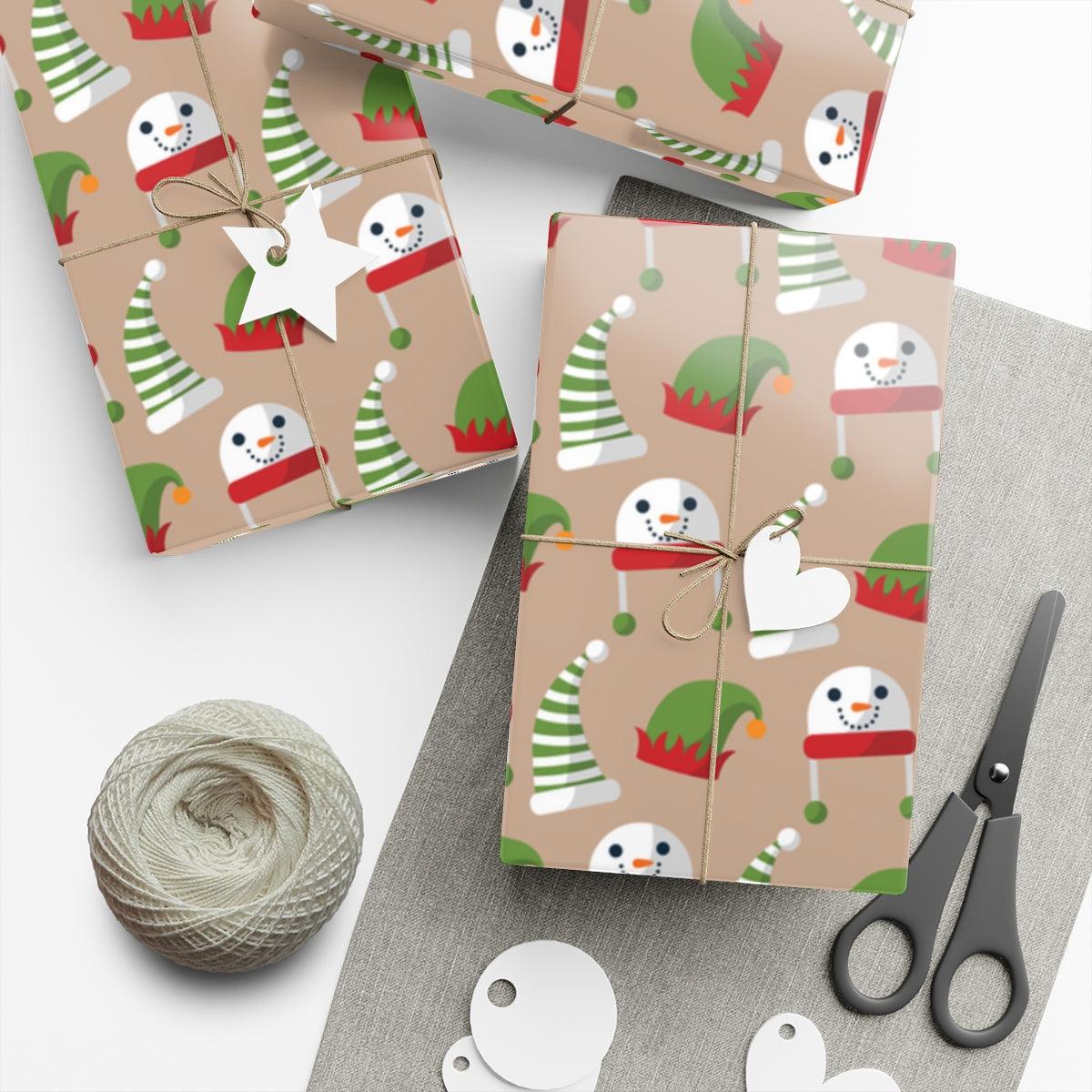 Gift Wrap Papers Snowman and Elf Hats - Mallard Moon Gift Shop