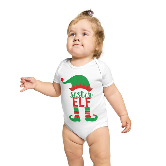 Sister Elf Christmas Short Sleeve Baby Bodysuit - Mallard Moon Gift Shop