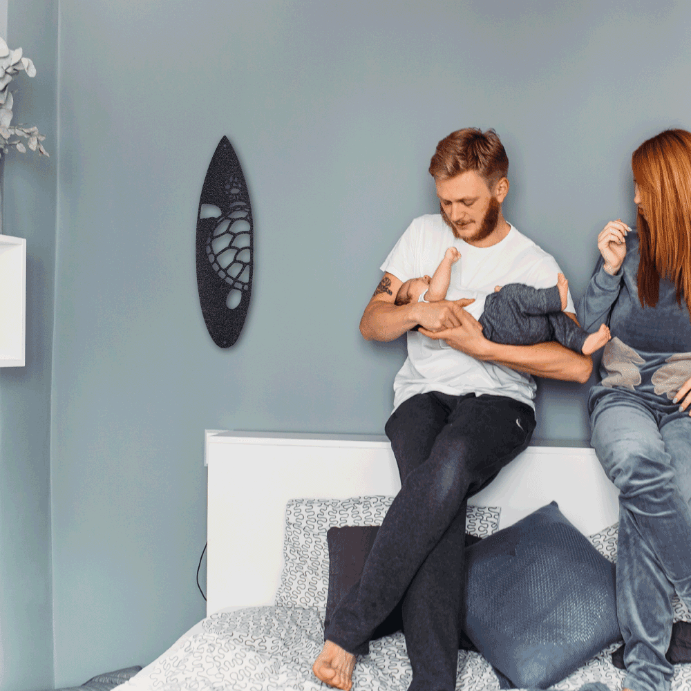 Surfboard Sea Turtle Indoor Outdoor Steel Wall Sign - Mallard Moon Gift Shop