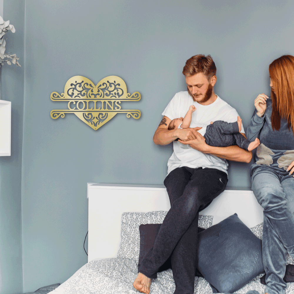 Fancy Heart Custom Name Steel Wall Sign - Mallard Moon Gift Shop