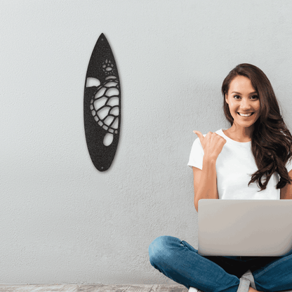 Surfboard Sea Turtle Indoor Outdoor Steel Wall Sign - Mallard Moon Gift Shop