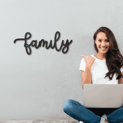 Family Script Indoor Outdoor Metal Wall Art - Mallard Moon Gift Shop