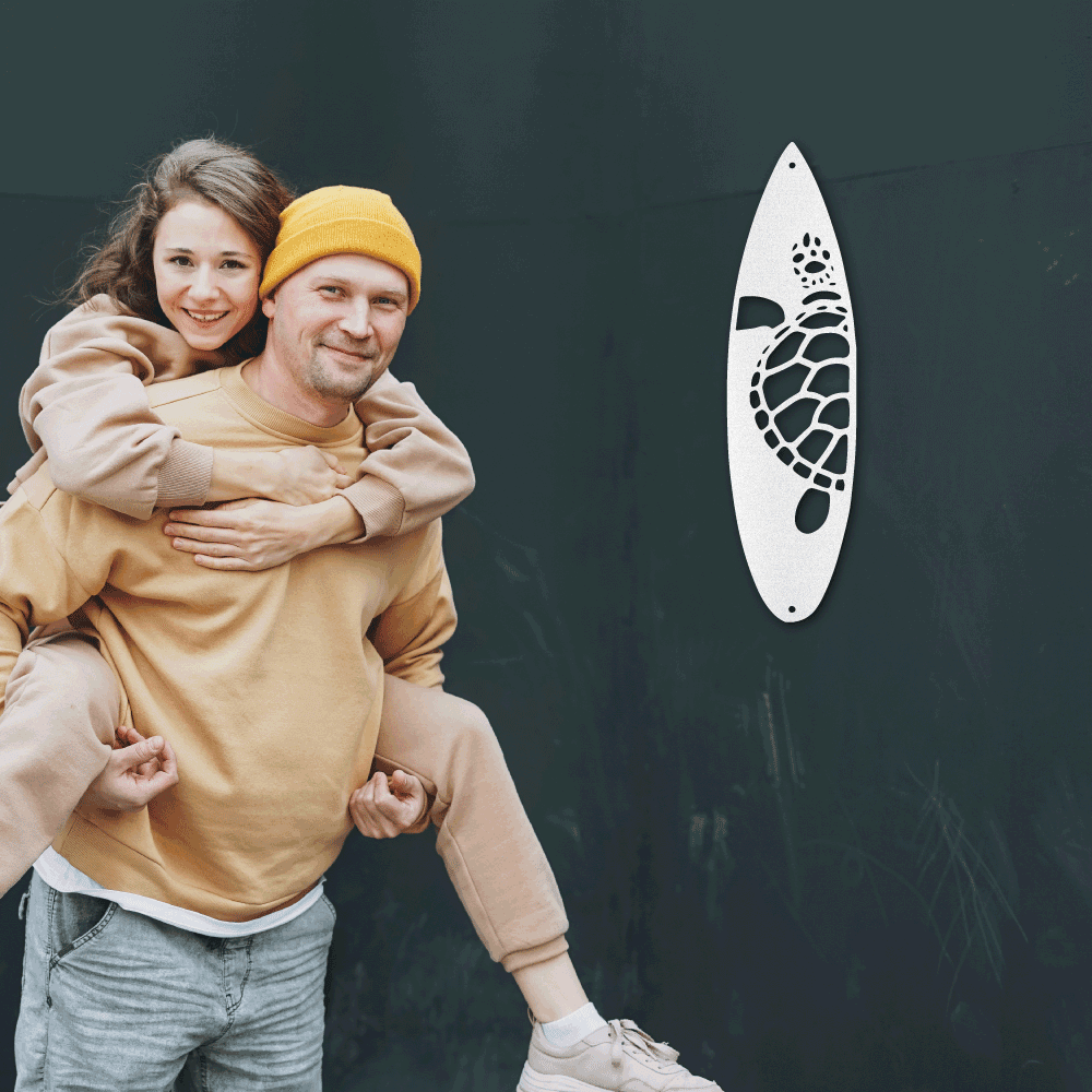 Surfboard Sea Turtle Indoor Outdoor Steel Wall Sign - Mallard Moon Gift Shop