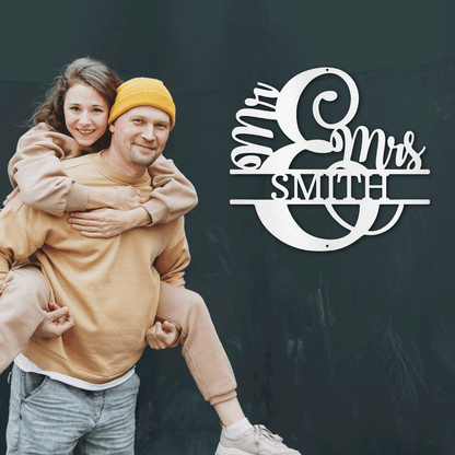 Couples Custom Name Monogram Mr. and Mrs. Steel Wall Sign - Mallard Moon Gift Shop