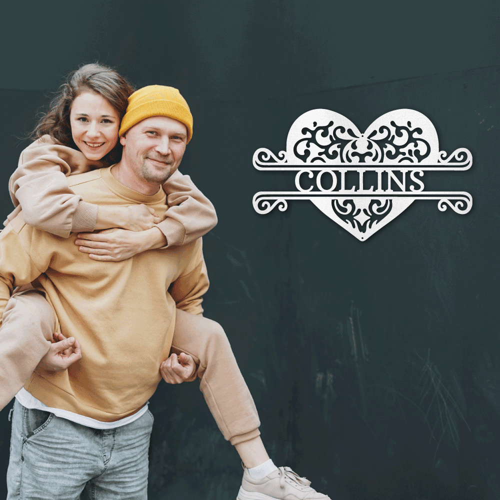 Fancy Heart Custom Name Steel Wall Sign - Mallard Moon Gift Shop