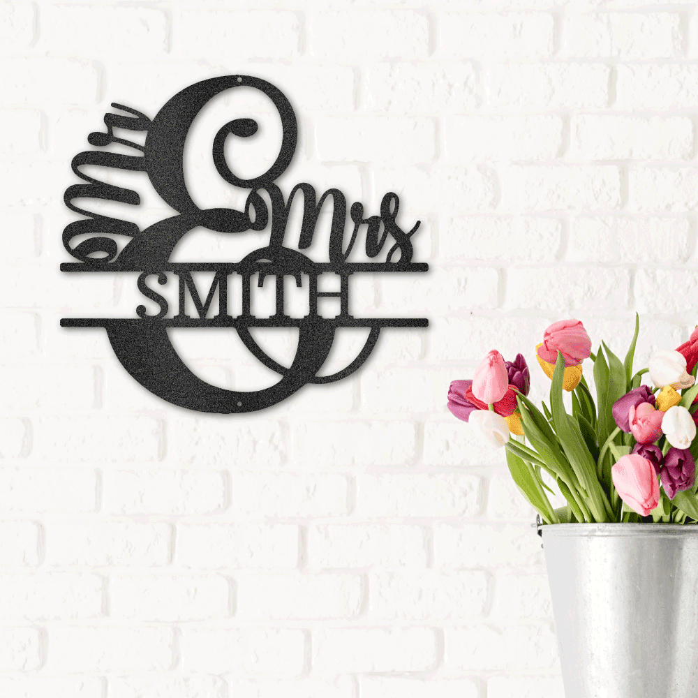 Couples Custom Name Monogram Mr. and Mrs. Steel Wall Sign - Mallard Moon Gift Shop