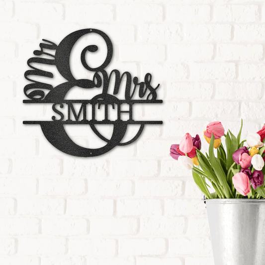 Couples Custom Name Monogram Mr. and Mrs. Steel Wall Sign - Mallard Moon Gift Shop