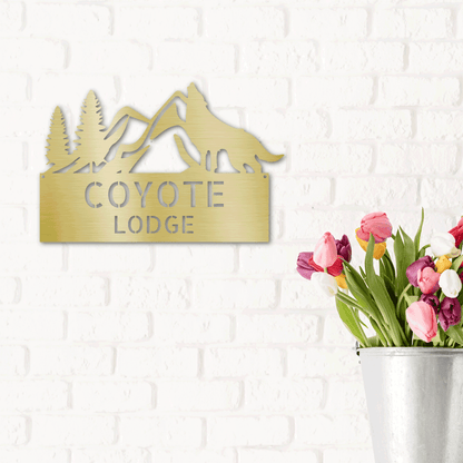 Coyote and Mountains Custom Name Metal Wall Sign - Mallard Moon Gift Shop