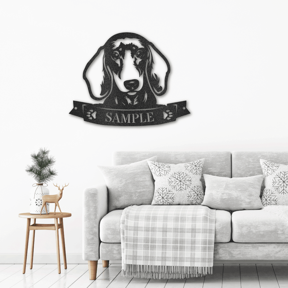 Dachshund Face Shorthaired Custom Name Metal Art Wall Sign - Mallard Moon Gift Shop