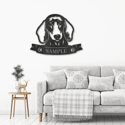 Dachshund Face Shorthaired Custom Name Metal Art Wall Sign - Mallard Moon Gift Shop