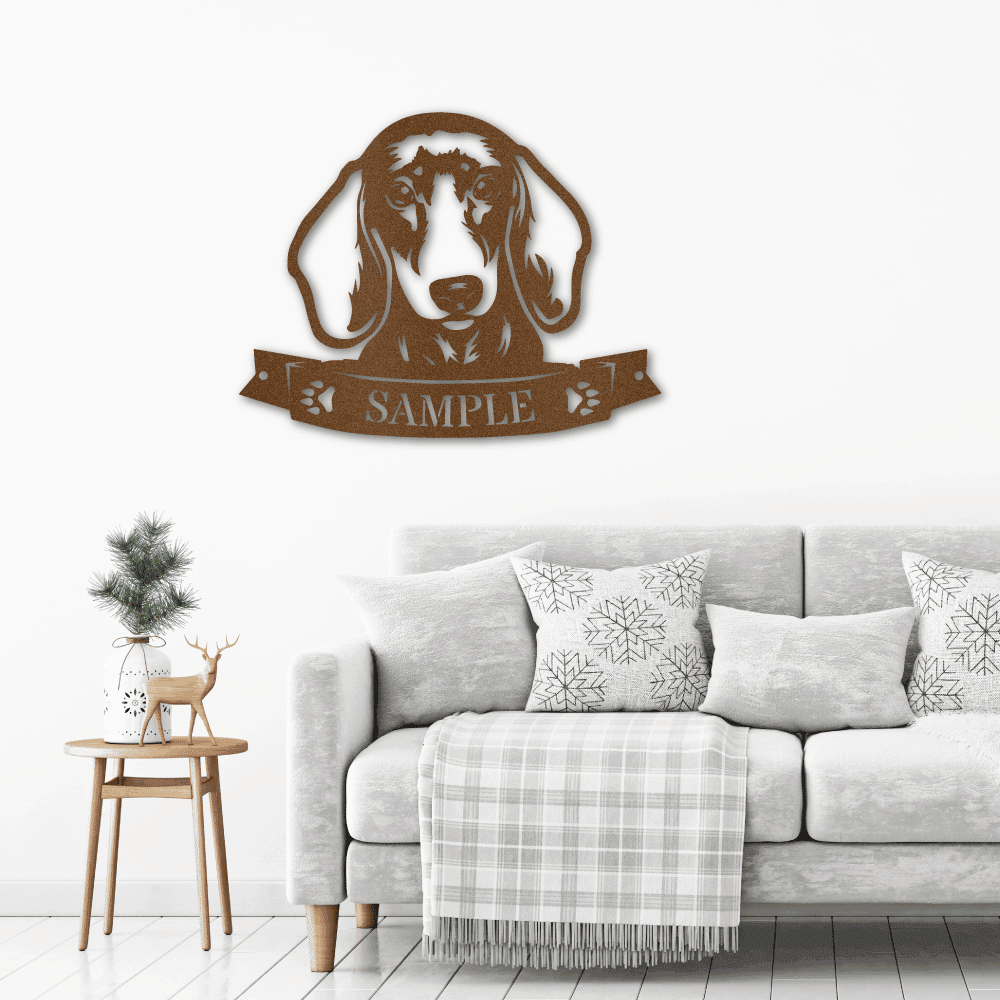 Dachshund Face Shorthaired Custom Name Metal Art Wall Sign - Mallard Moon Gift Shop