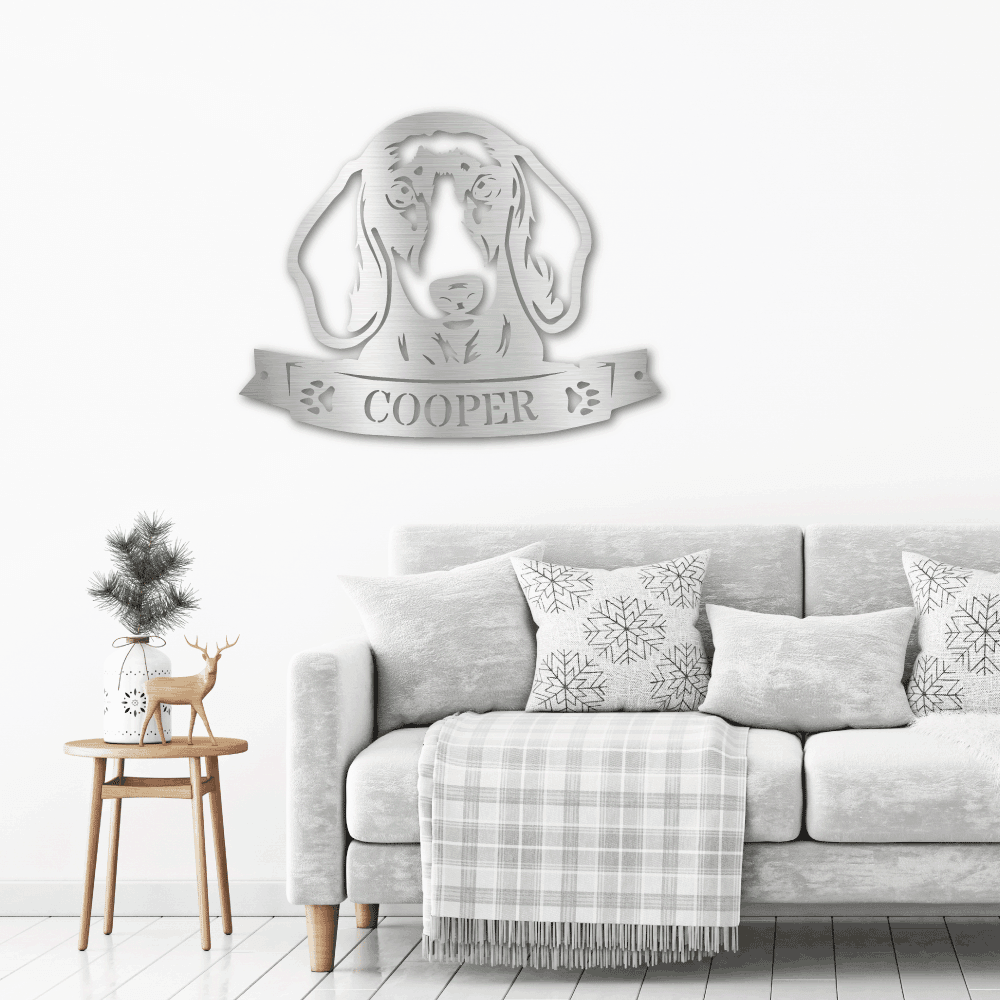 Dachshund Face Shorthaired Custom Name Metal Art Wall Sign - Mallard Moon Gift Shop