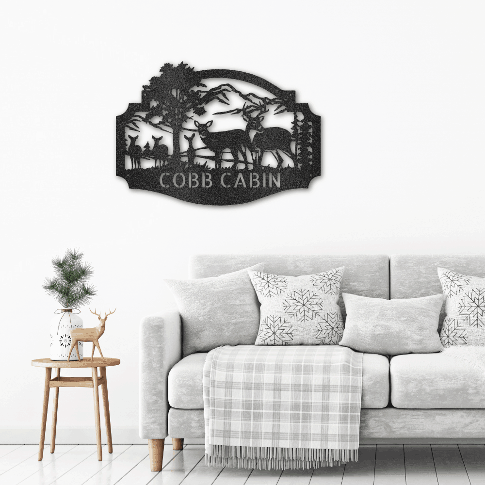 Deer Family Custom Name Metal Art Wall Sign Housewarming Wedding Anniversary Birthday - Mallard Moon Gift Shop