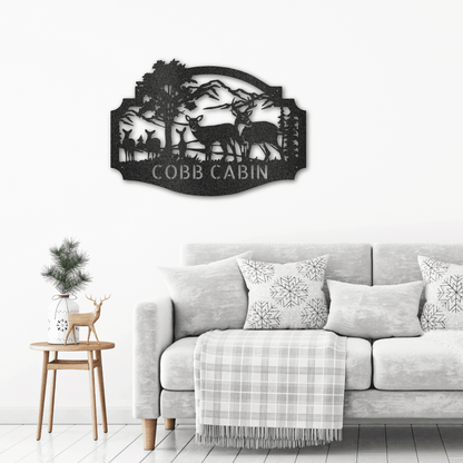 Deer Family Custom Name Metal Art Wall Sign Housewarming Wedding Anniversary Birthday - Mallard Moon Gift Shop