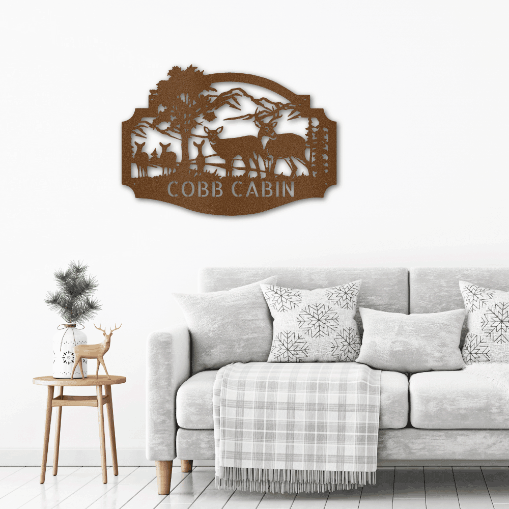 Deer Family Custom Name Metal Art Wall Sign Housewarming Wedding Anniversary Birthday - Mallard Moon Gift Shop