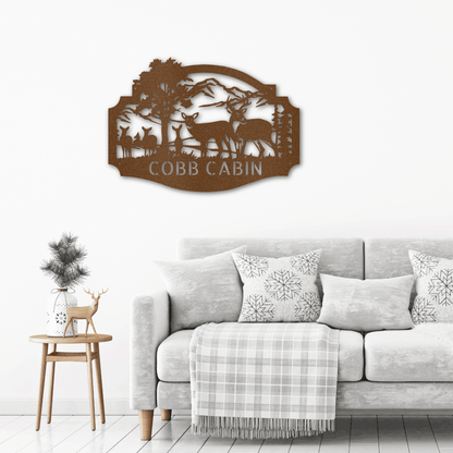 Deer Family Custom Name Metal Art Wall Sign Housewarming Wedding Anniversary Birthday - Mallard Moon Gift Shop