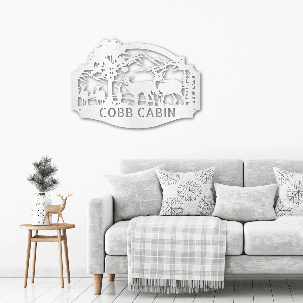 Deer Family Custom Name Metal Art Wall Sign Housewarming Wedding Anniversary Birthday - Mallard Moon Gift Shop